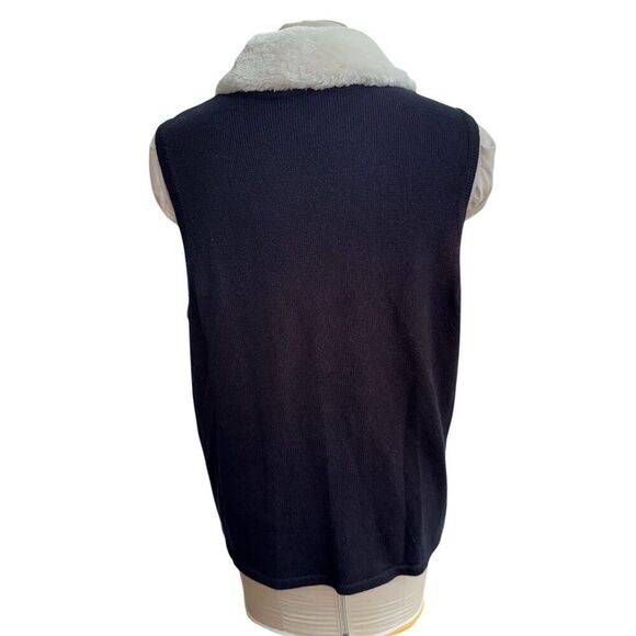 Merry & Bright Womens SweaterVest Sweater Snowflake Black/White Furry Collar XL - Picture 4 of 6
